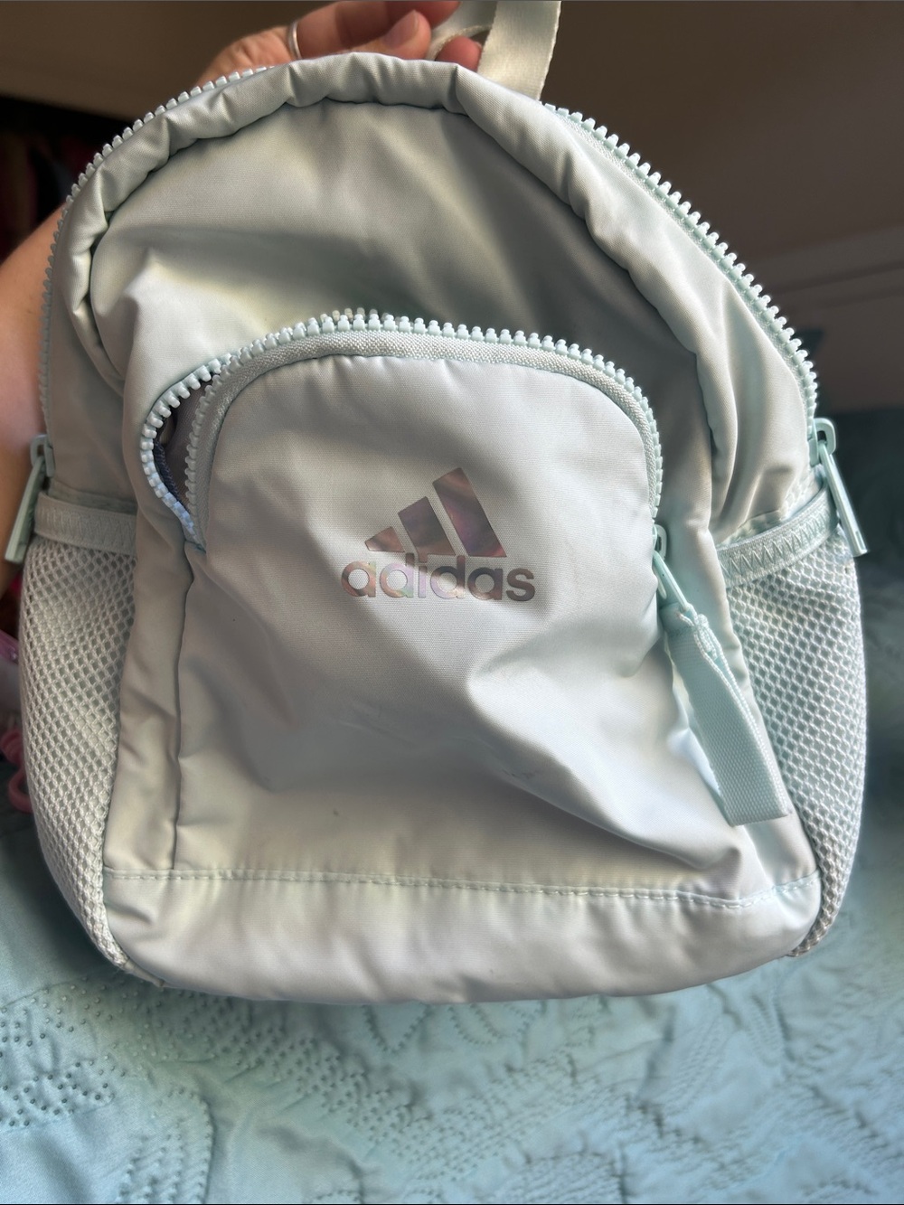 Adidas Mint Green Mini Backpack with Iridescent Logo